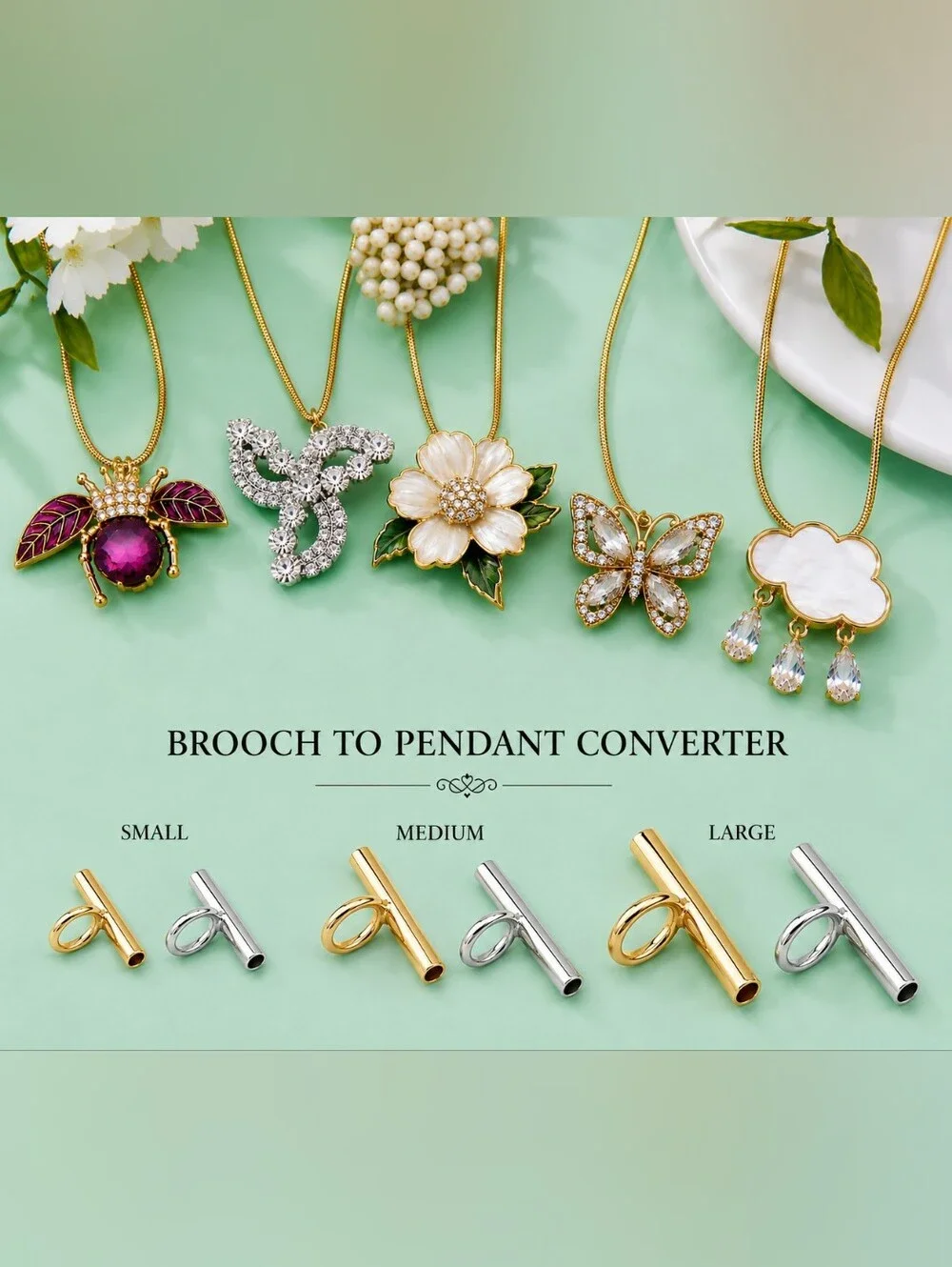 Brooch To NECKACE converter  SILVER MEDIUM